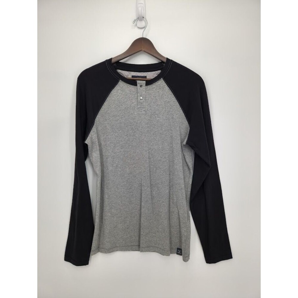 New Lucky Brand Saturday Stretch Snap Henley Baseball Shirt Black Gray Small